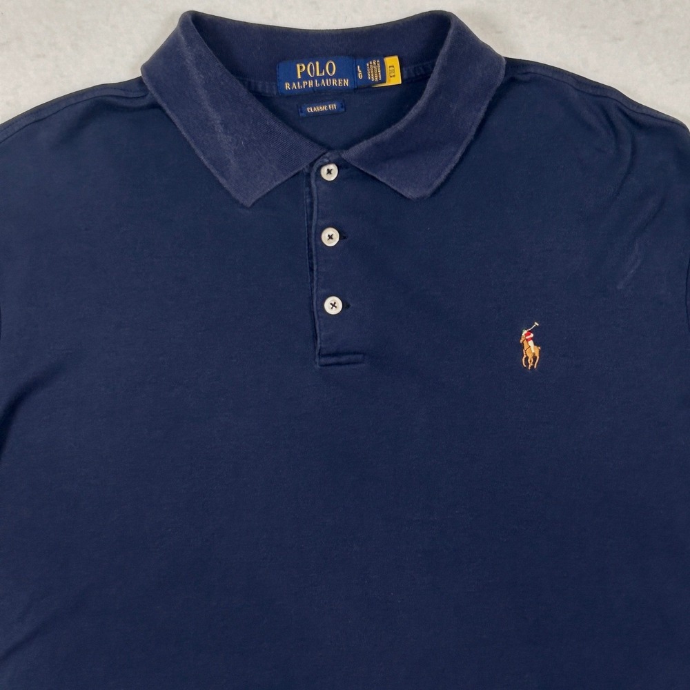 Polo Ralph Lauren Polo Shirt Mens L Classic Fit 100% Soft Cotton Navy Golf Large - Picture 4 of 8